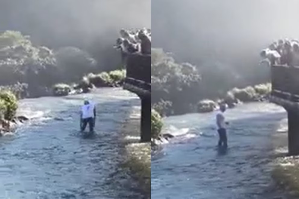 Alto riesgo: un turista se tiró al agua en medio de las Cataratas del Iguazú para recuperar su celular. Mirá