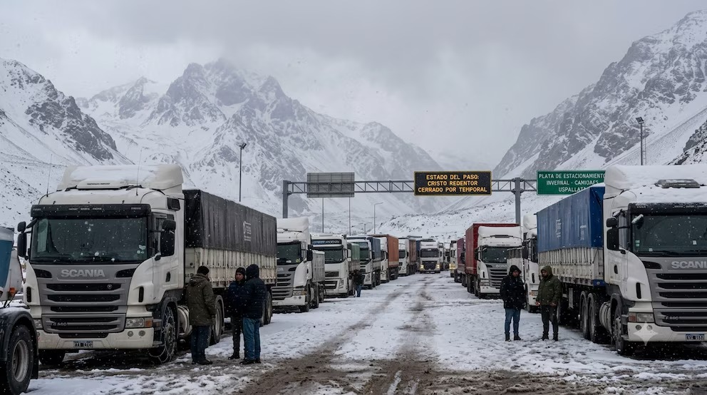 Gran operativo para rescatar los 1.500 camiones varados por la nieve en el Paso Cristo Redentor