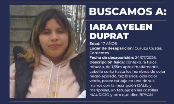 Alerta Sofía por una joven de 17 años desaparecida desde el viernes en Curuzú Cuatiá